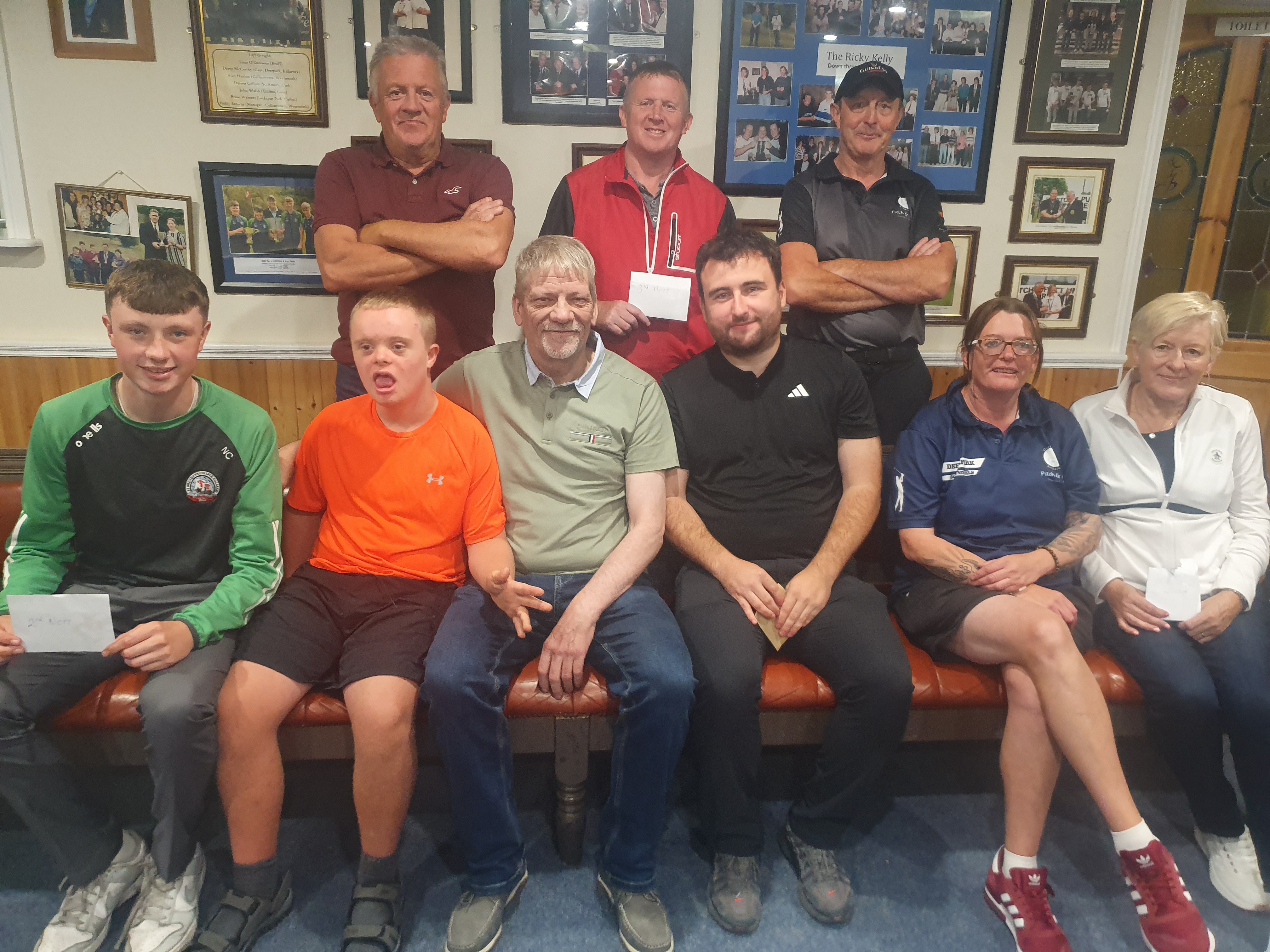 Deerpark Pitch & Putt Club Captain Gearóid Cronin seated at the presentation of prizes for his recent Captain's Prize last Friday night. Seated L to R: Nathan Cronin, Ben Cronin, David Harnett (Winner), Eileen McCarthy and Margaret O'Brien. Standing L to R: James Cronin, Niall O'Loughlin and Denis Duggan.